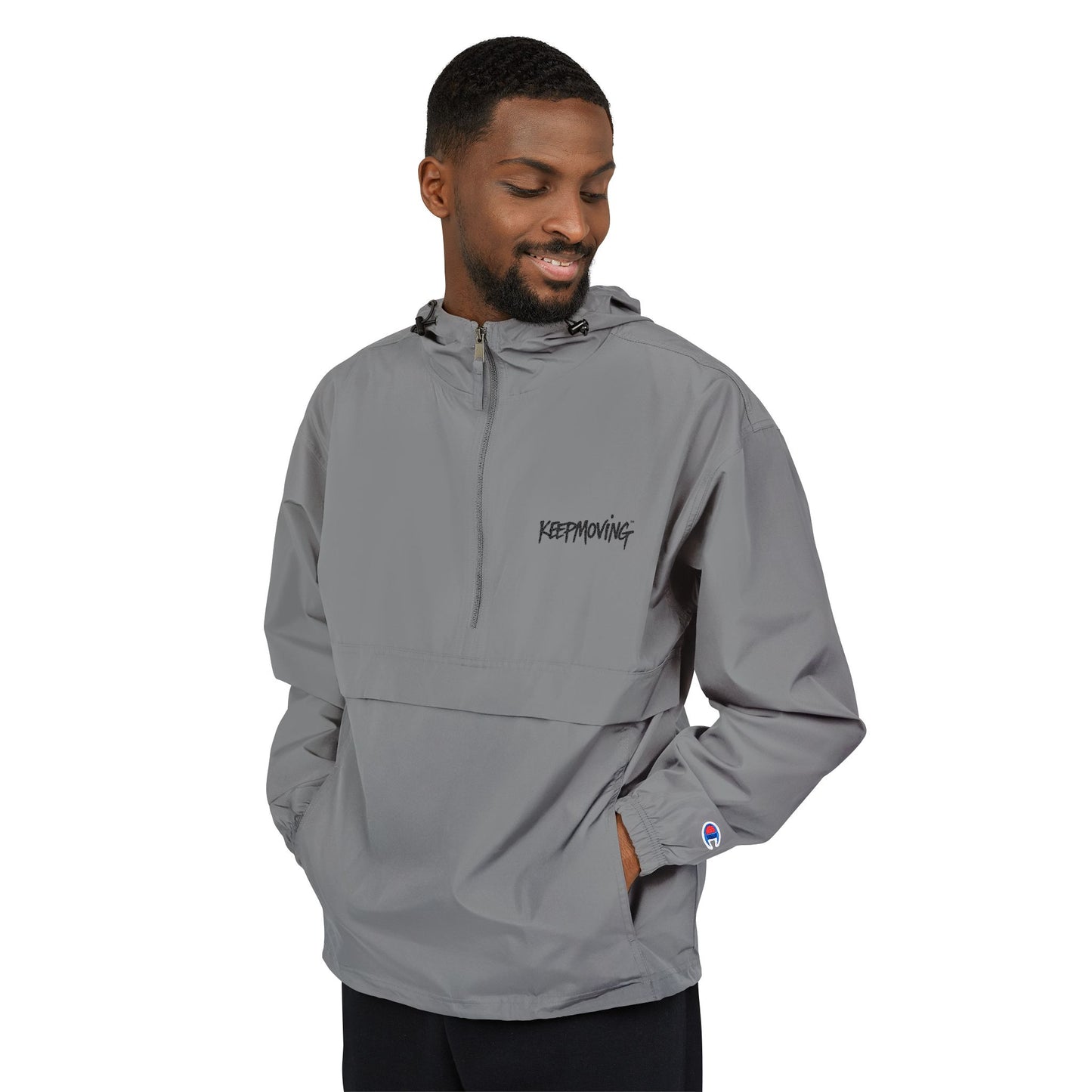 Light Blue Packable Anorak Jacket — Champion Windbreaker Pullover